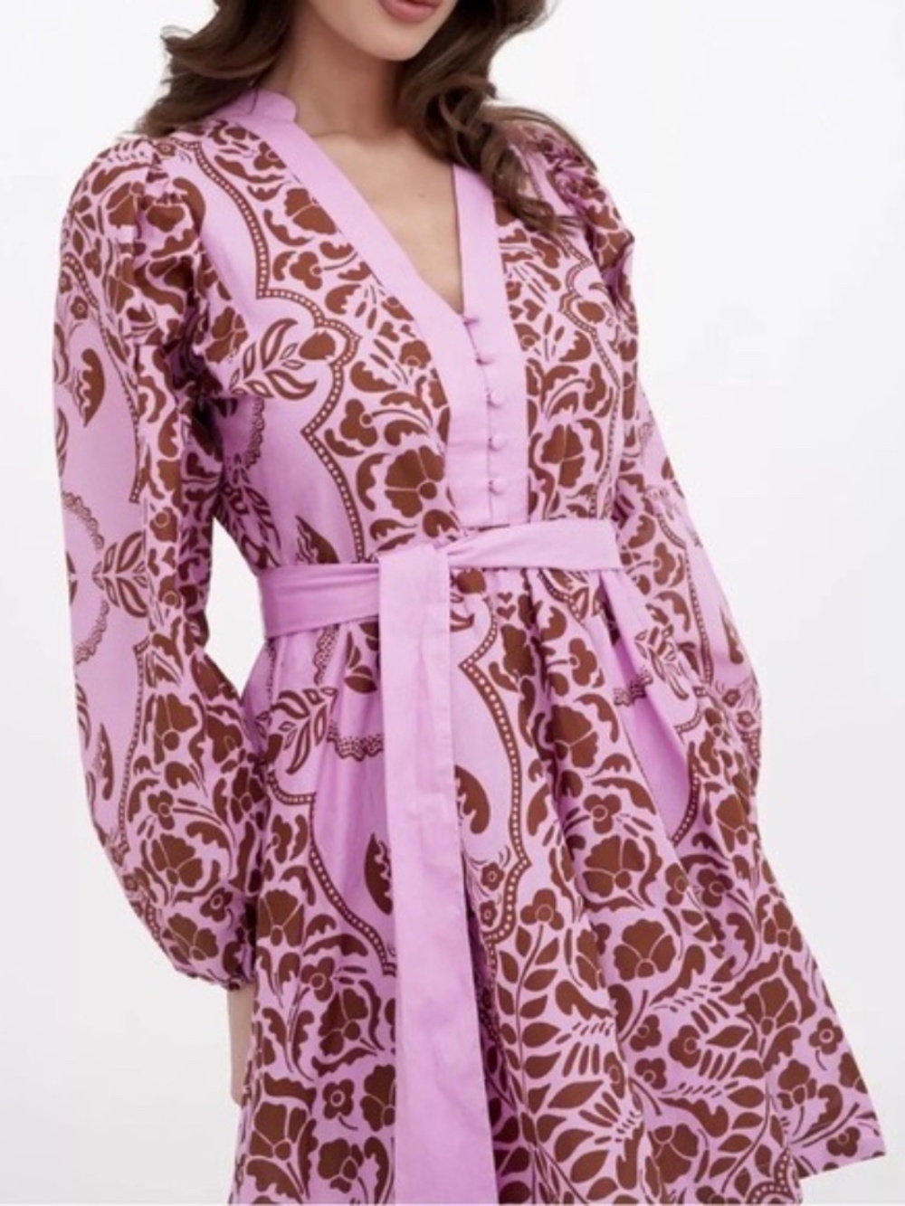 Boden Pink & Brown Floral Belted Mini Dress Size 20